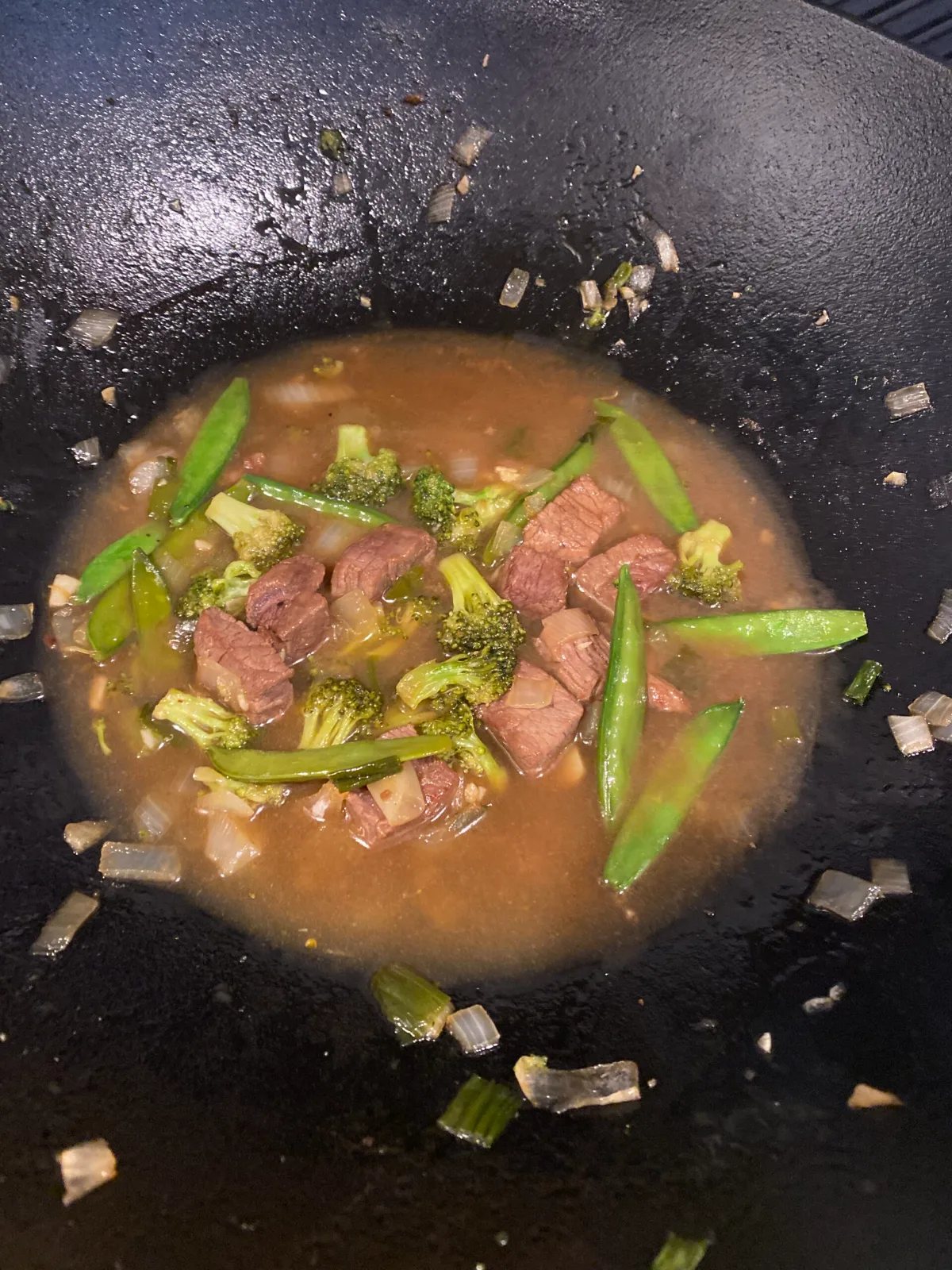 Orange Beef with Broccoli and Peas